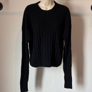 Naadam Black Cashmere Ribbed Crewneck Pullover Sweater Large